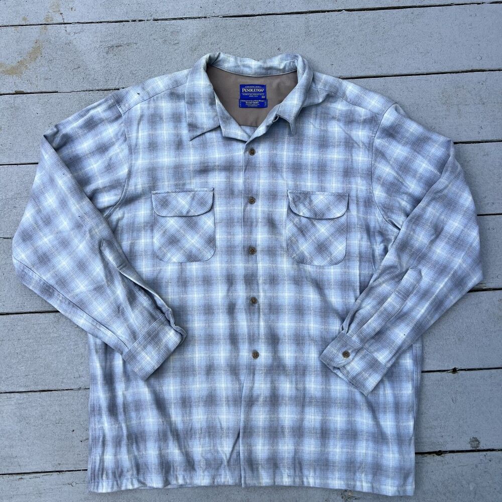 Pendleton Original Board Shirt Plaid Washable Wool Men's Blue Gray-Size XXL
